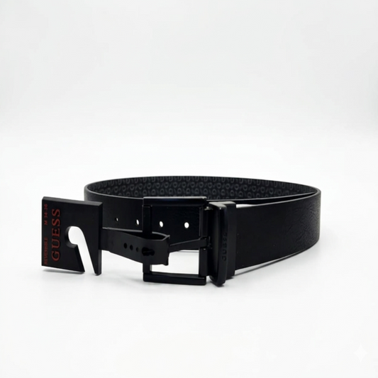 Cinturón Guess Reversible para Hombre – Diseño 2 en 1 con Hebilla Giratoria Negra