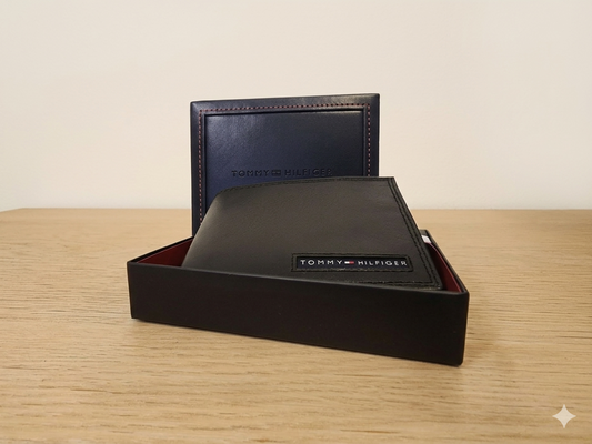 Billetera Tommy Hilfiger de Cuero Genuino para Hombre - Negro